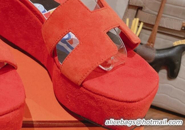 Discount Hermes Suede Platform Sandals with Silk Bandeau Orange 081054