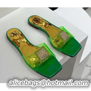 Discount Valentino Crystal PVC Slide Sandals Green 052401