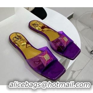 Shop Cheap Valentino Crystal PVC Slide Sandals 052401 Purple