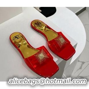 Unique Style Valentino Crystal PVC Slide Sandals 052401 Red