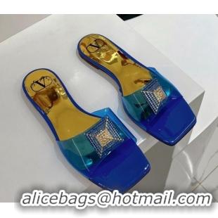 Perfect Valentino Crystal PVC Slide Sandals 052401 Blue