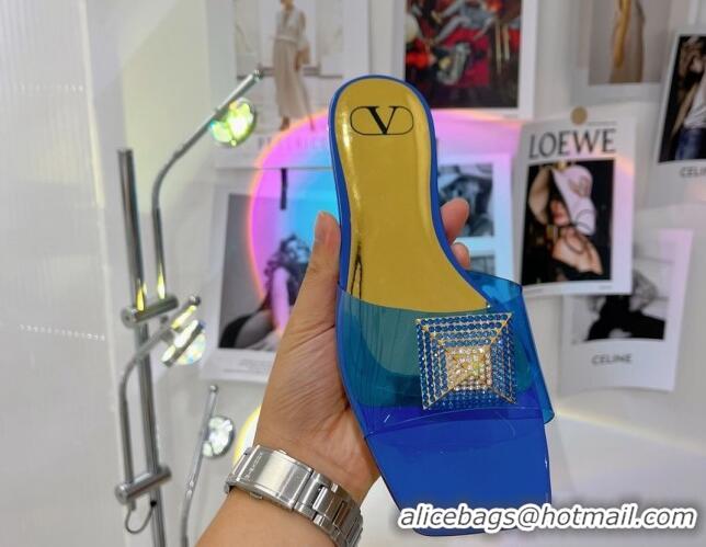 Perfect Valentino Crystal PVC Slide Sandals 052401 Blue