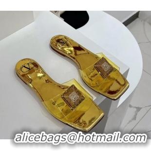 Grade Valentino Crystal PVC Slide Sandals 052401 Gold