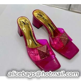 Good Looking Valentino Crystal PVC Mid-Heel Slide Sandals Pink 052423