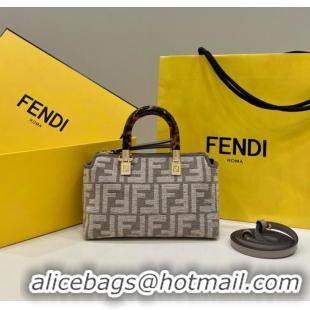 Luxury Discount Fendi By The Way Mini Small Boston bag in dove gray tapestry fabric 8BS067A