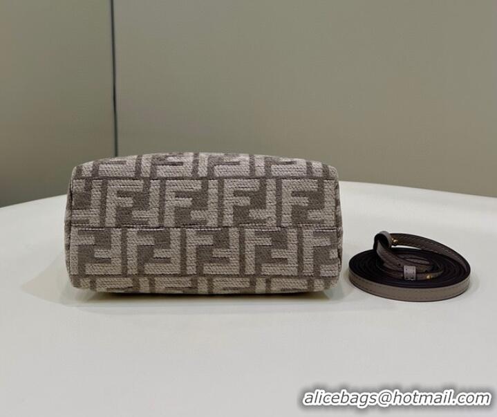 Luxury Discount Fendi By The Way Mini Small Boston bag in dove gray tapestry fabric 8BS067A