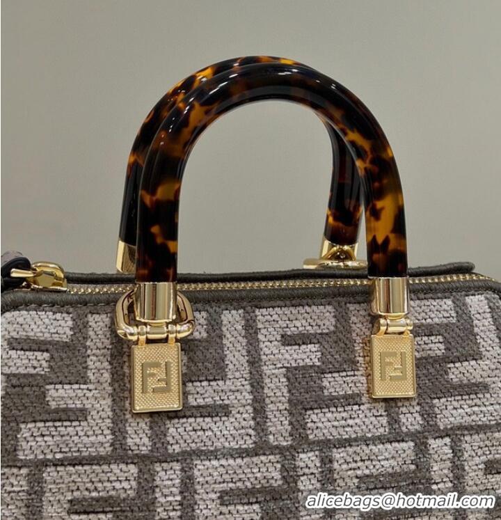 Luxury Discount Fendi By The Way Mini Small Boston bag in dove gray tapestry fabric 8BS067A