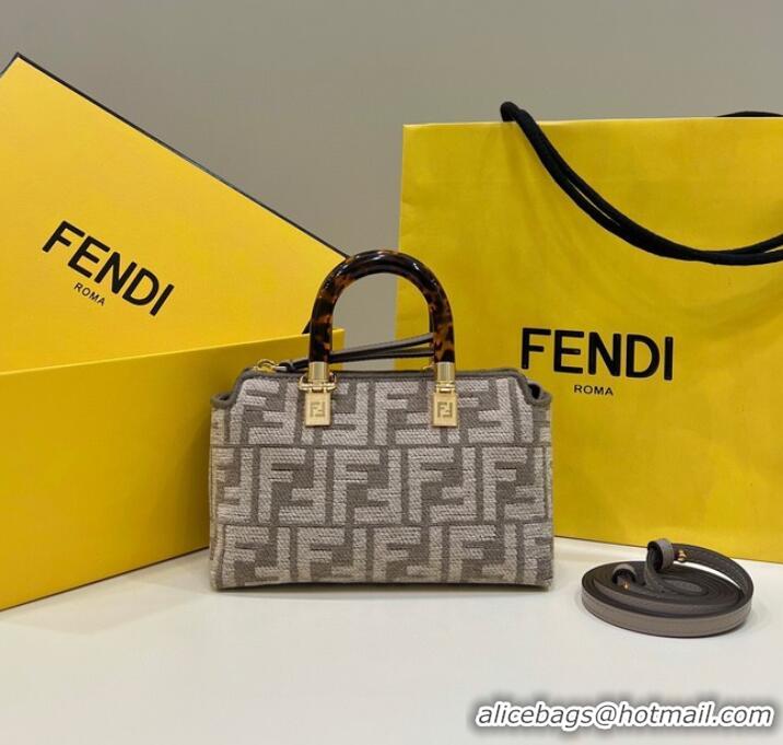 Luxury Discount Fendi By The Way Mini Small Boston bag in dove gray tapestry fabric 8BS067A