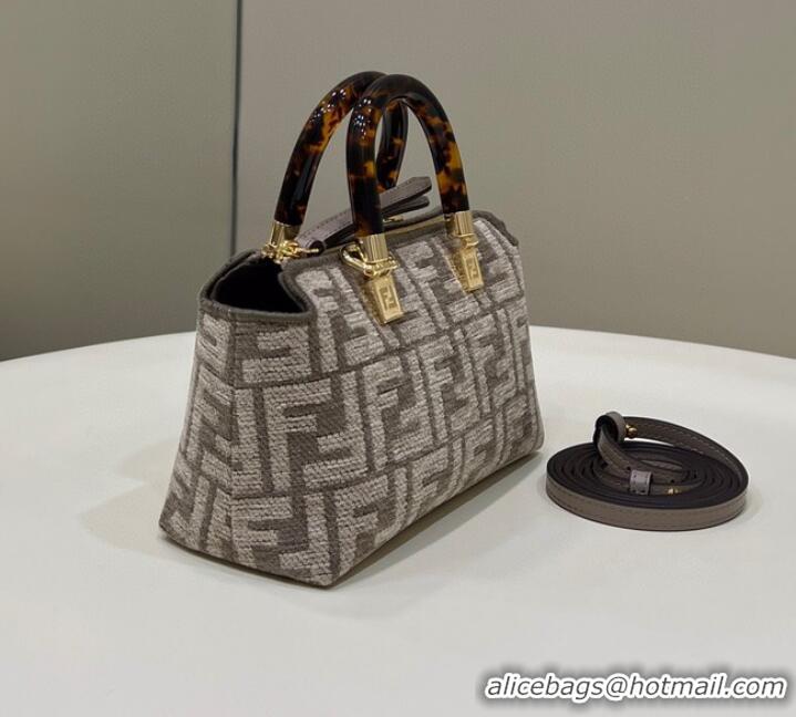 Luxury Discount Fendi By The Way Mini Small Boston bag in dove gray tapestry fabric 8BS067A