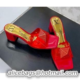 Good Product Valentino Crystal PVC Mid-Heel Slide Sandals Red 052427