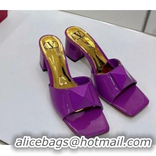 Lowest Price Valentino One Stud Patent Leather Mid-Heel Slide Sandals 5.5cm Purple 052441