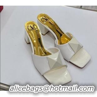 Purchase Valentino One Stud Patent Leather Mid-Heel Slide Sandals 5.5cm White 052444