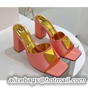 Most Popular Valentino One Stud Calfskin High-Heel Slide Sandals 9.5cm Peachy Pink 052451