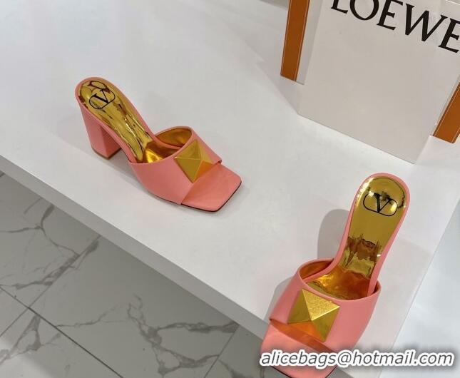 Most Popular Valentino One Stud Calfskin High-Heel Slide Sandals 9.5cm Peachy Pink 052451