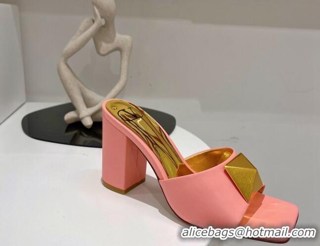 Most Popular Valentino One Stud Calfskin High-Heel Slide Sandals 9.5cm Peachy Pink 052451