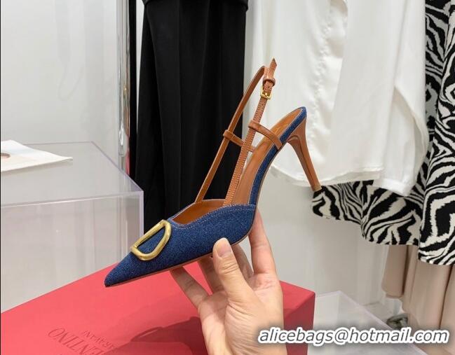 Perfect Valentino VLogo Denim Slingback Pumps 8cm Blue 052471