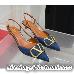 Duplicate Valentino VLogo Denim Slingback Pumps 3.5cm Blue 052472