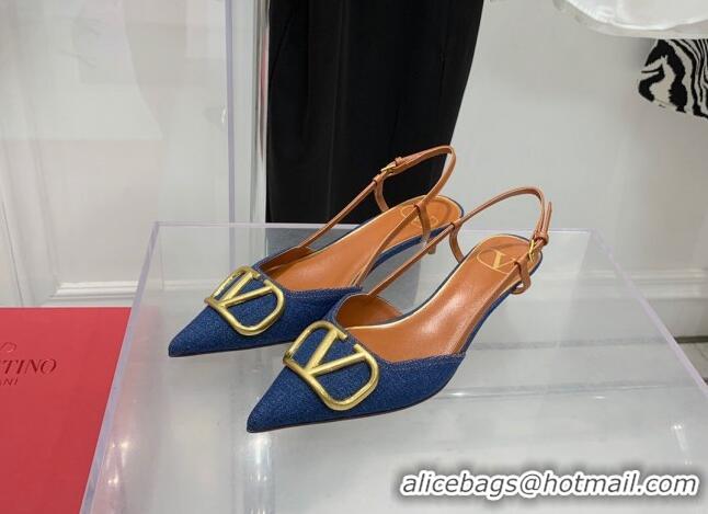 Duplicate Valentino VLogo Denim Slingback Pumps 3.5cm Blue 052472