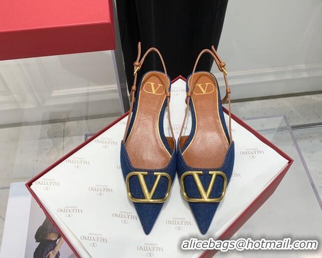 Duplicate Valentino VLogo Denim Slingback Pumps 3.5cm Blue 052472