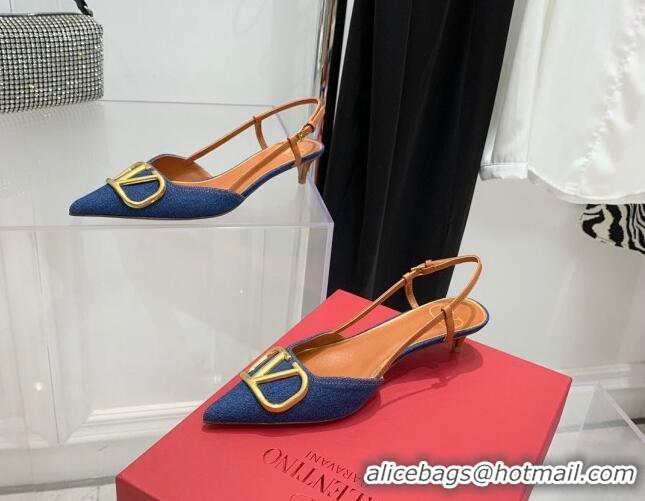 Duplicate Valentino VLogo Denim Slingback Pumps 3.5cm Blue 052472