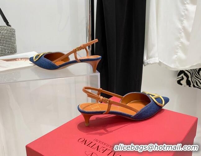 Duplicate Valentino VLogo Denim Slingback Pumps 3.5cm Blue 052472