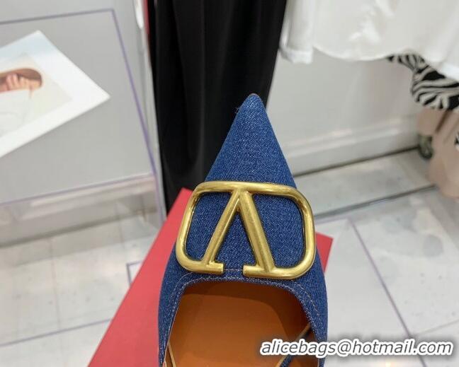 Duplicate Valentino VLogo Denim Slingback Pumps 3.5cm Blue 052472