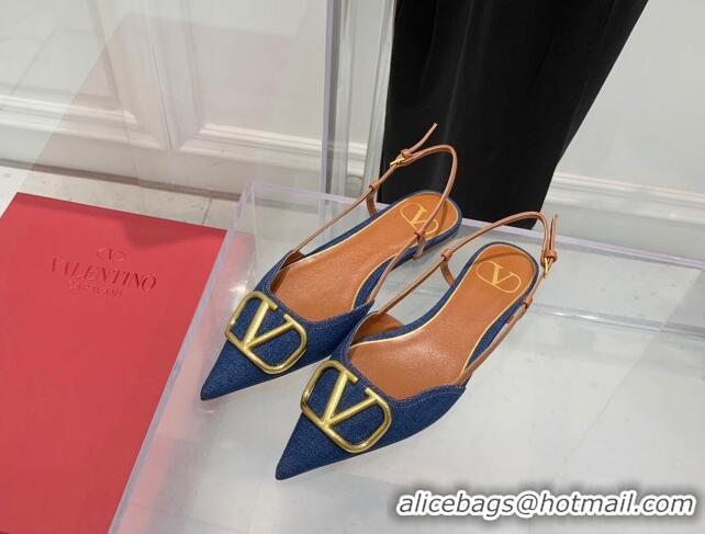 Sophisticated Valentino VLogo Denim Slingback Ballerinas Flat Blue 052473