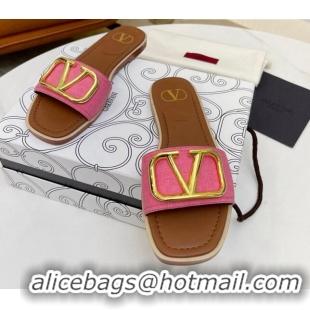 Grade Quality Valentino VLogo Denim Flat Slide Sandals Pink 052453