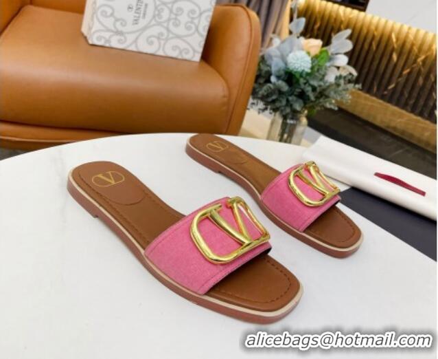 Grade Quality Valentino VLogo Denim Flat Slide Sandals Pink 052453