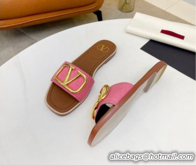 Grade Quality Valentino VLogo Denim Flat Slide Sandals Pink 052453