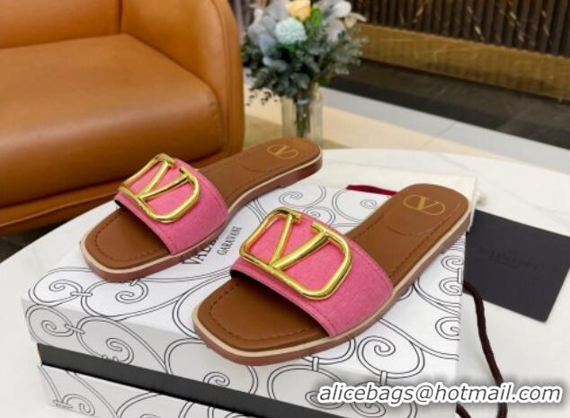 Grade Quality Valentino VLogo Denim Flat Slide Sandals Pink 052453