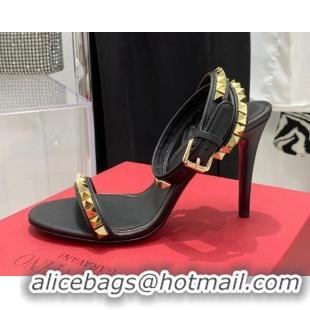 Low Price Valentino Rockstud Calfskin High Heel Sandals 10cm Black 052466