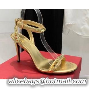 Hot Style Valentino Rockstud Calfskin High Heel Sandals 10cm Gold 052467