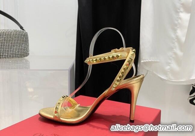 Hot Style Valentino Rockstud Calfskin High Heel Sandals 10cm Gold 052467