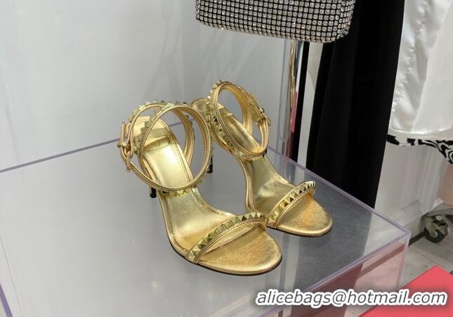 Hot Style Valentino Rockstud Calfskin High Heel Sandals 10cm Gold 052467