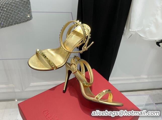 Hot Style Valentino Rockstud Calfskin High Heel Sandals 10cm Gold 052467