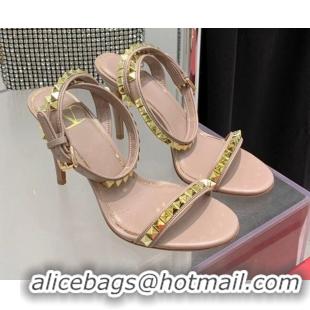 Top Grade Valentino Rockstud Calfskin High Heel Sandals 10cm Nude 052469