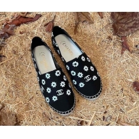 Hot Style Chanel Daisy Print Denim Espadrilles Black 052044