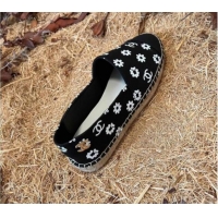 Hot Style Chanel Daisy Print Denim Espadrilles Black 052044