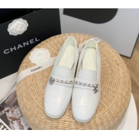 Charming Chanel Lambskin Chain Loafers G38559 White