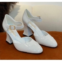 Shop Duplicate Chanel Patent Calfskin Open Shoes Pumps 8.5cm G39052 White