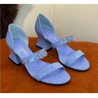 Good Quality Chanel Patent Calfskin Sandals 5.5cm G39050 Blue