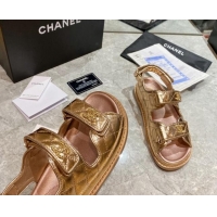 Good Quality Chanel Strap Flat Sandals G35927 Gold