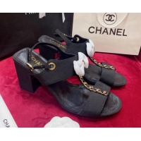 Pretty Style Chanel Fabric Bow Sandals Black 052585