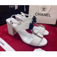 Best Grade Chanel Fabric Bow Sandals White 052586