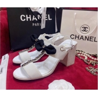 Best Grade Chanel Fabric Bow Sandals White 052586