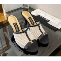 Best Product Chanel Mesh High Heel Slide Sandals 8cm White 0525111