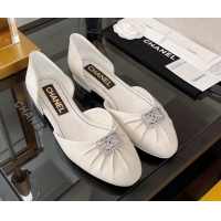 Good Product Chanel Lambskin Crystal CC Ballerinas White 0525124