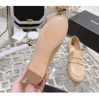 Stylish Chanel Calf Leather Flat Loafers Nude 060116