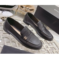 Grade Quality Chanel Calf Leather Flat Loafers Black 060118